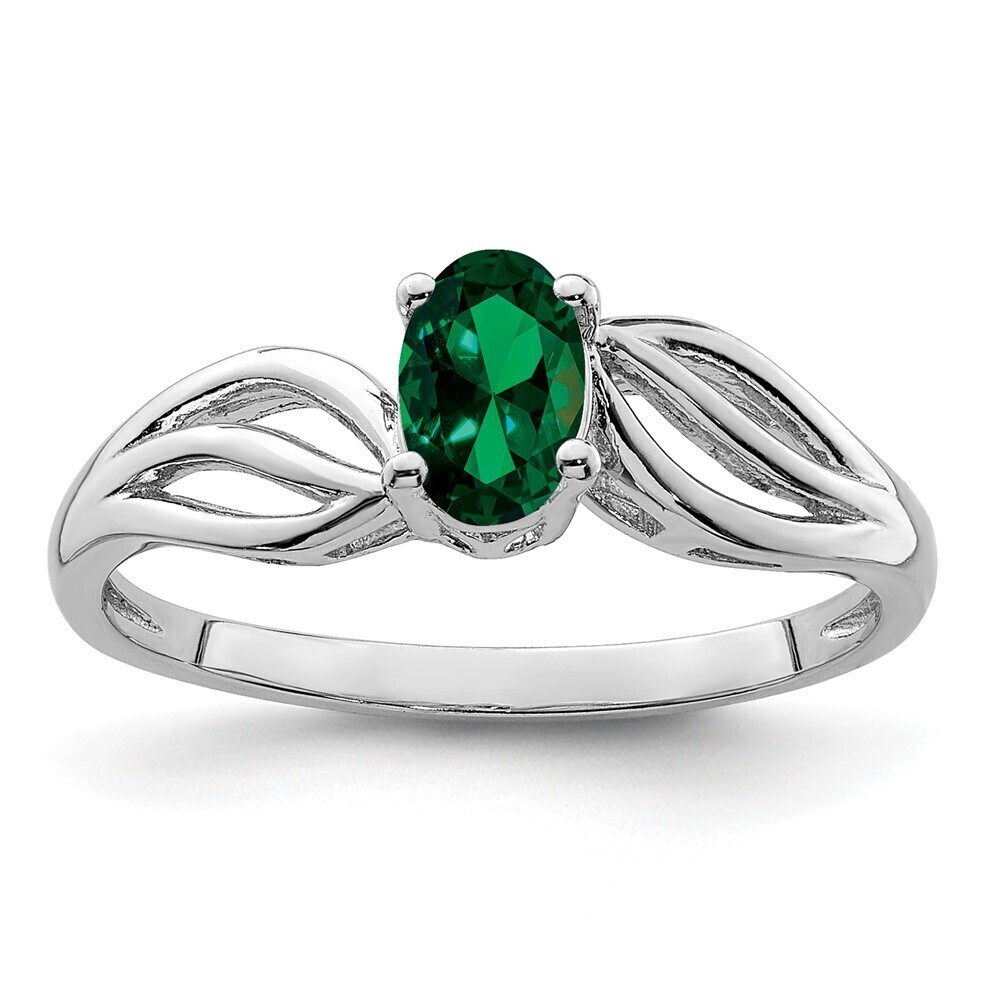 Kazi Luxury Sterling Silver Rhodium-plated Created Emerald Ring